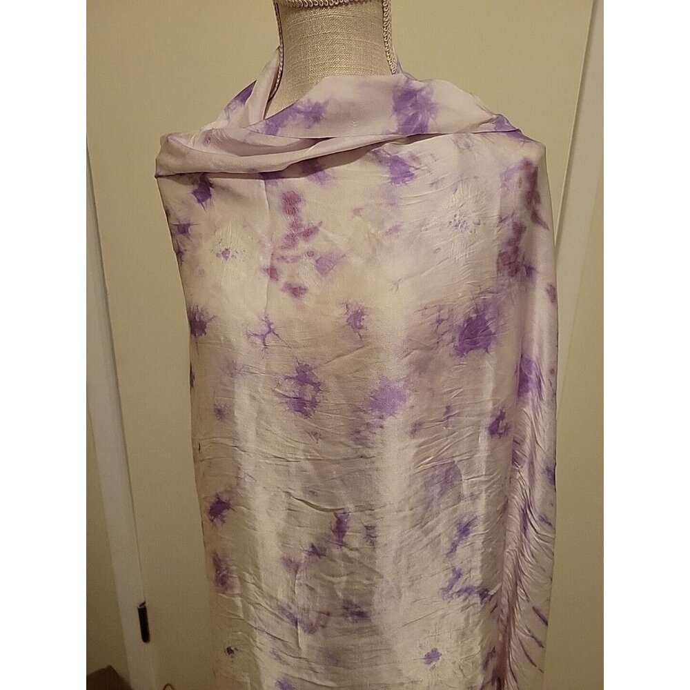 Letarte Shawl Scarf Pullover 100% Silk Purple Cream Tie dye 44x70